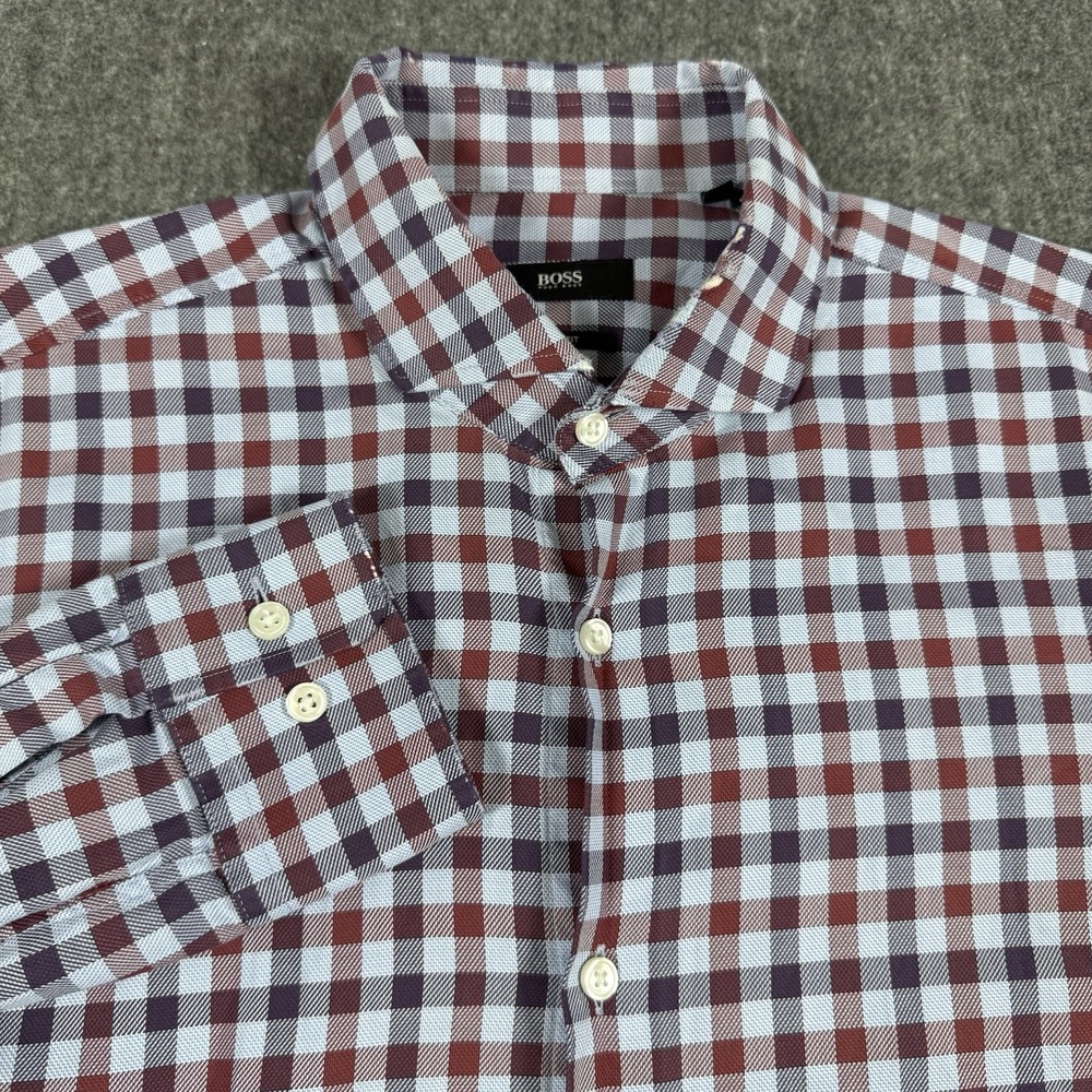 Hugo Boss Men's Sharp Fit Check Plaid Long Sleeve Shirt Size 16 34/35